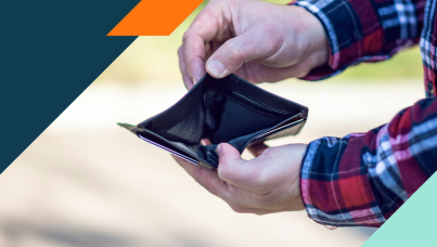 Picture of a man holding an empty wallet