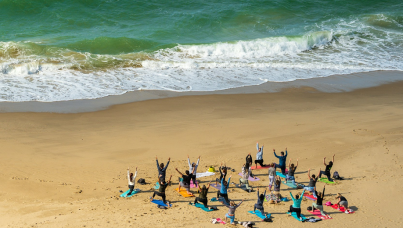 People exercising on beach in bournemouth