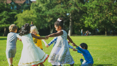 Children playing in field