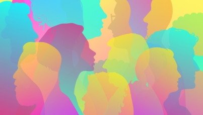 Eine bunte Grafik mit mehreren Köpfen in der Profilansicht