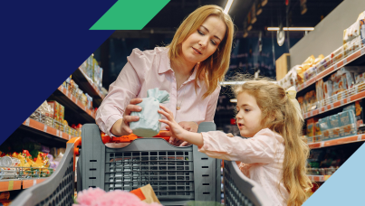 photo of mother and daughter grocery shopping together