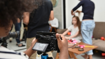 family gathered in living room