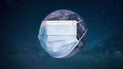 Earth with a face mask