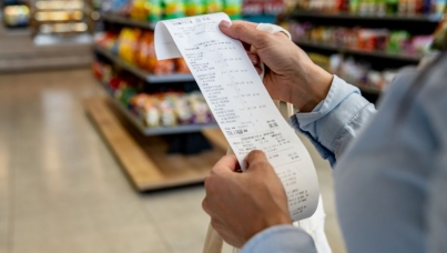 Person holding a receipt in a supermarket