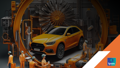 An ornage car in a large workshop - AI generated image