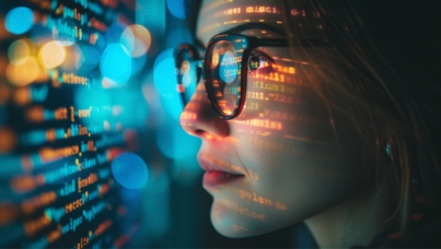 Frau beobachtet data flow