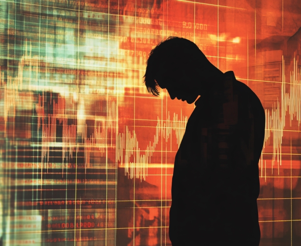 Person blickt wegen anhaltend hoher Preise pessimistisch in die Zukunft