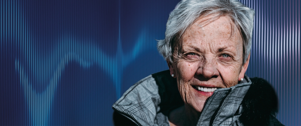 Photo of a woman on a dark blue background