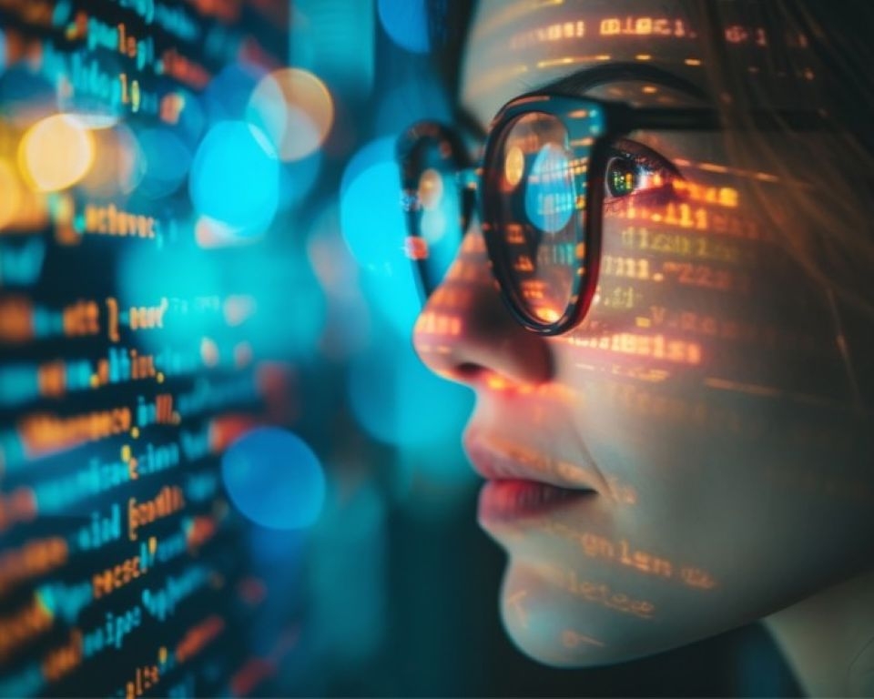 Frau beobachtet data flow