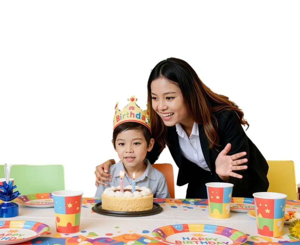Parent and child celebrate a birthday