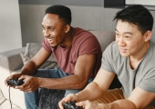 Men playing video games
